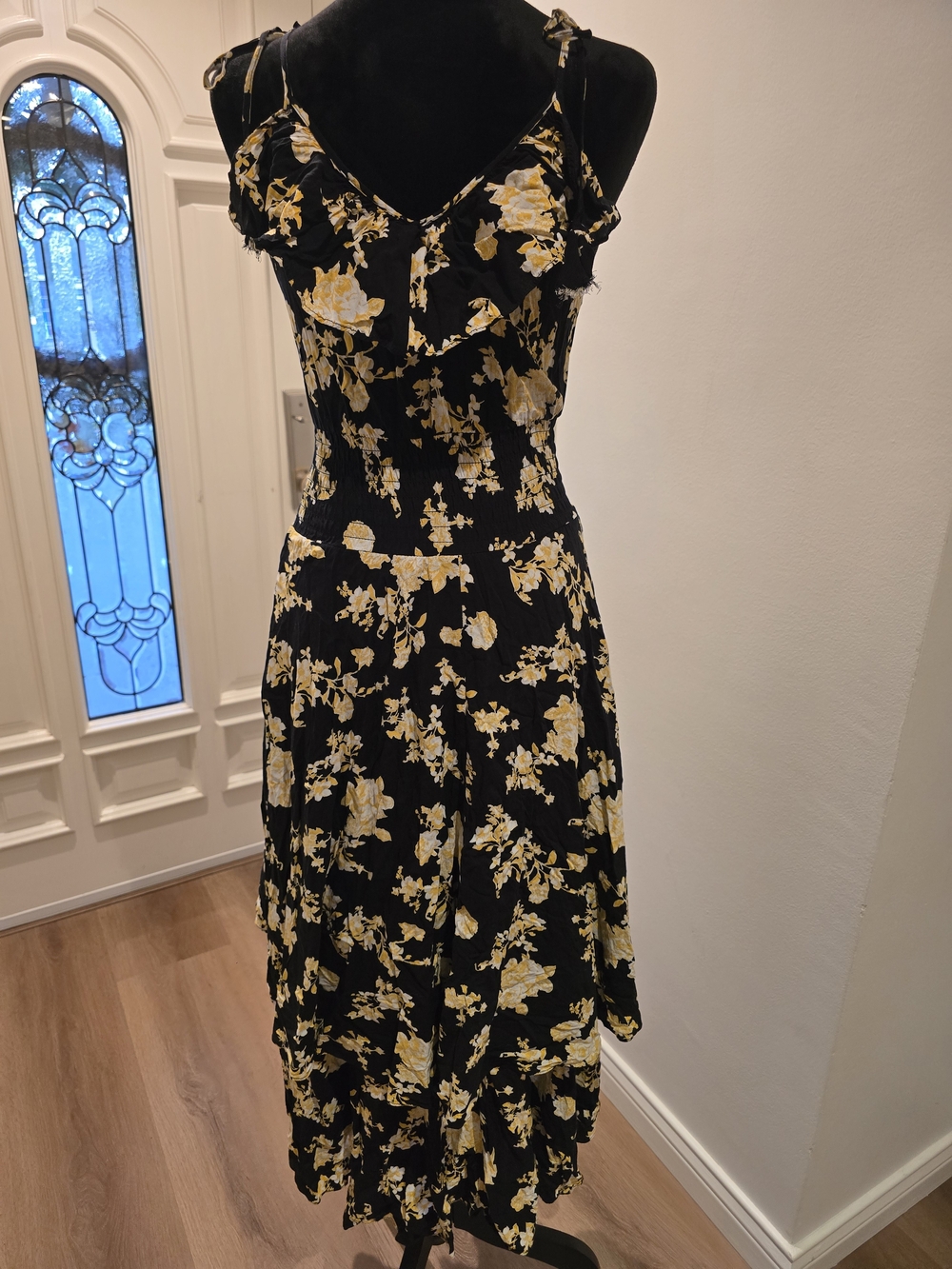 G.I.L.I. Black & Yellow Floral Cold-Shoulder High-Low Dress - Picture 5 of 8